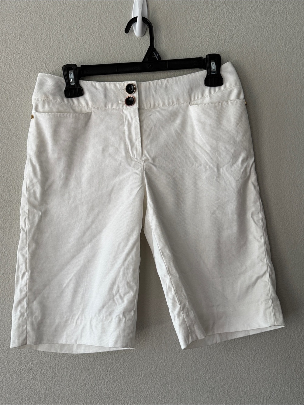 White House Black Market White Bermuda Shorts with Dual Button Waist